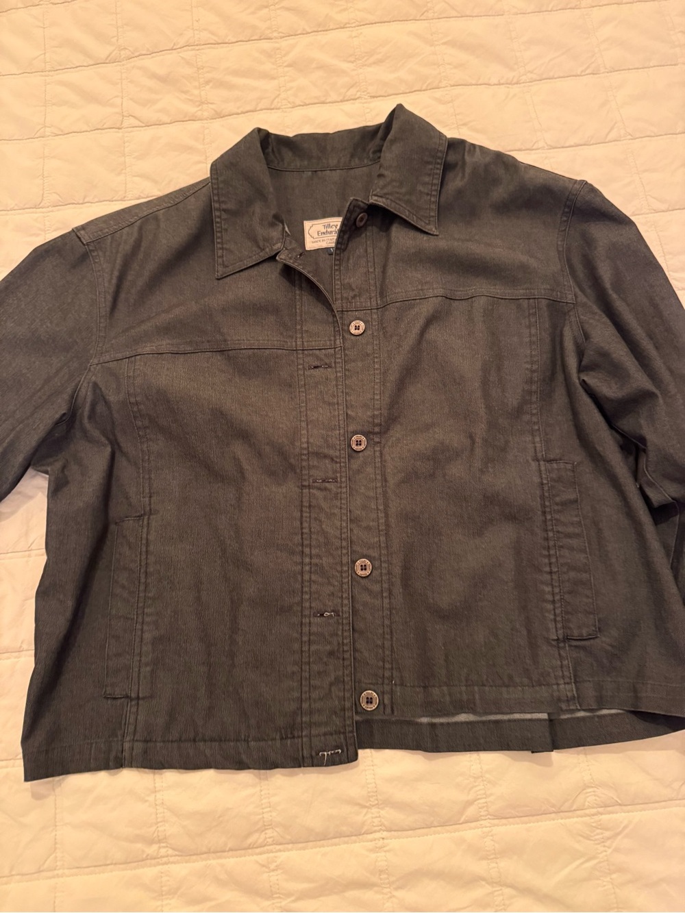 Women's Dark Gray Button-Front Jean Jacket - Casual Collared Layer
